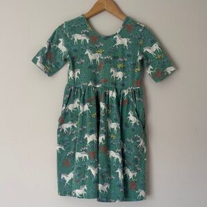 Hanna Anderson Girls' Green Unicorn Print Dress